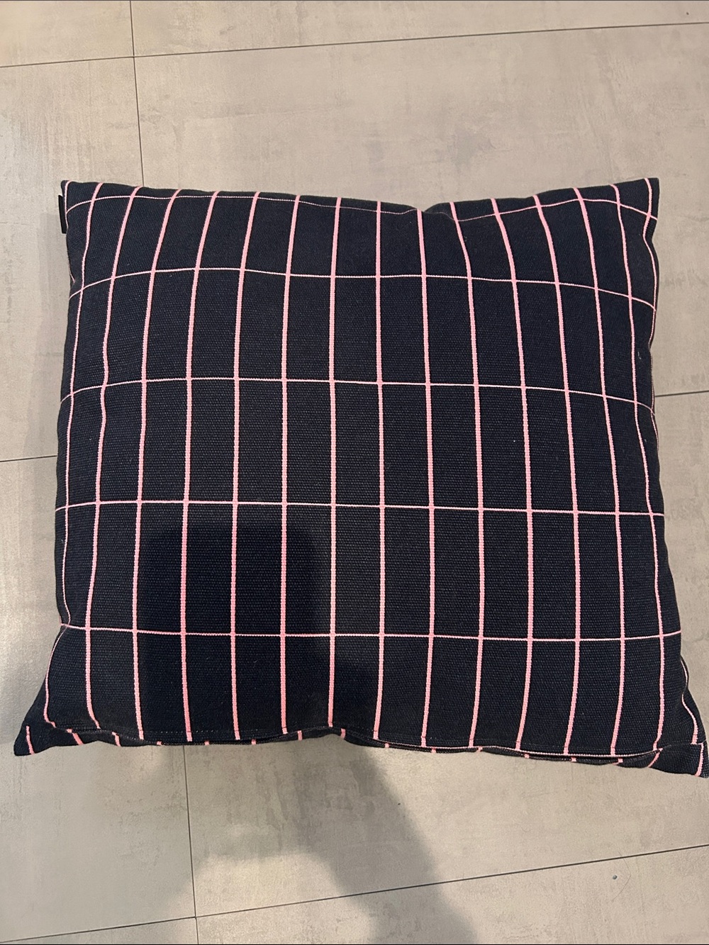 Marimekko Dark Blue Throw Pillow with Pink Grid
